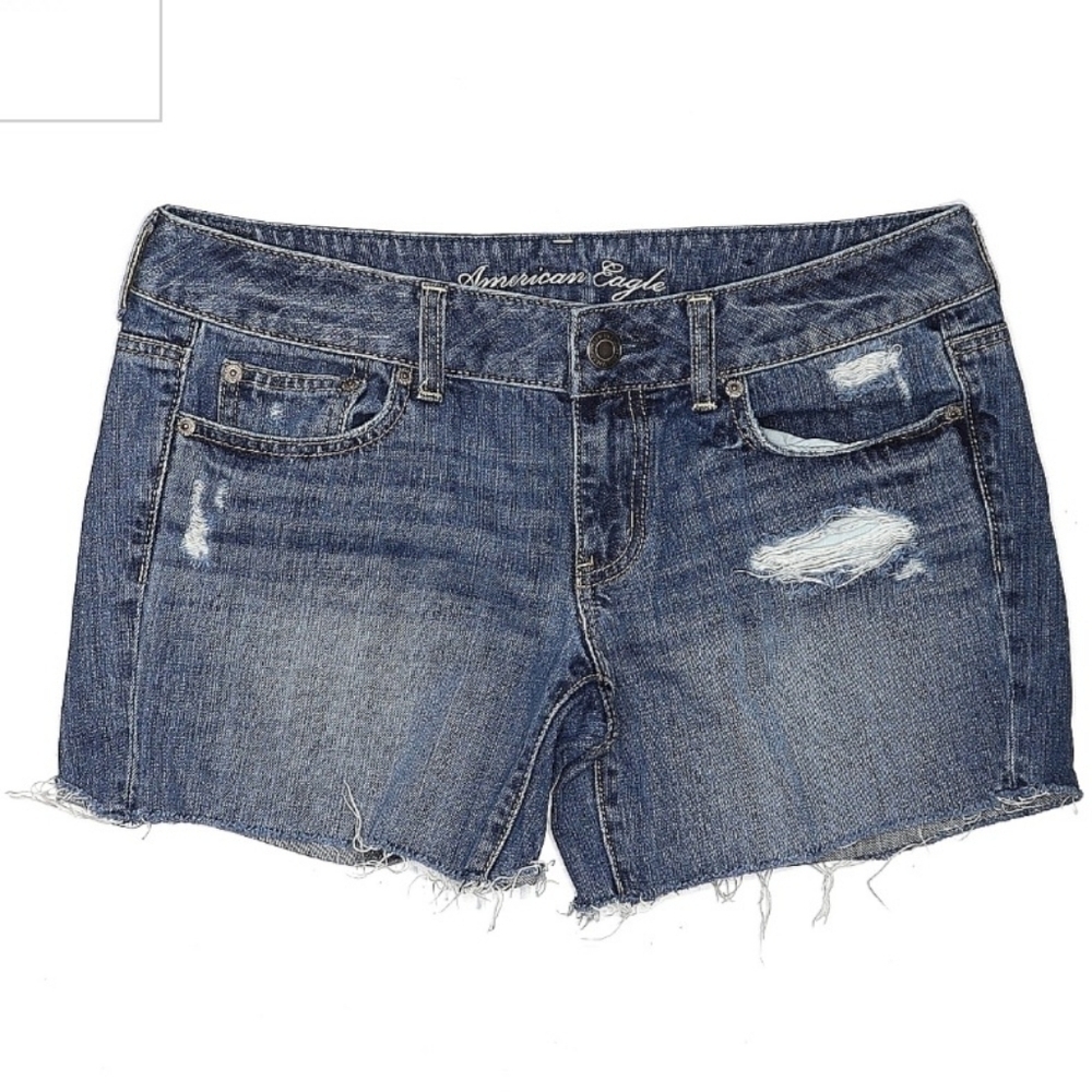 American Eagle AEO Distressed Cut-Off Jean Shorts Jorts Women's Size 8 Blue EUC